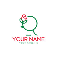 Letter Q logo,Rose Flower Red, beauty and fashion logo
