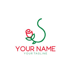 Letter S logo,Rose Flower Red, beauty and fashion logo
