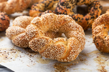 Delicious pretzel with salt, german food. Brezel, traditional bavarian food. Bavarian authentic pretzels for Oktoberfest. German Pretzel called Brezel – very popular Bread in Germany 