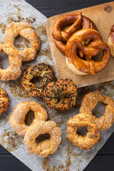 Delicious pretzel with salt, german food. Brezel, traditional bavarian food. Bavarian authentic pretzels for Oktoberfest. German Pretzel called Brezel – very popular Bread in Germany 