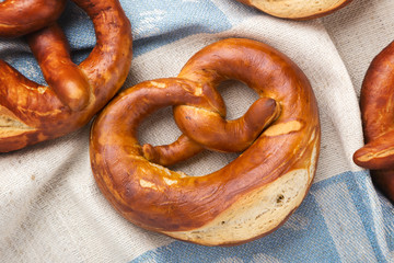 Delicious pretzel with salt, german food. Brezel, traditional bavarian food. Bavarian authentic pretzels for Oktoberfest. German Pretzel called Brezel &ndash; very popular Bread in Germany 