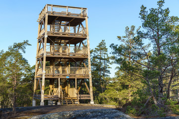 A lookout tower built on Tower Hill, the highest point in Stockholm county. - obrazy, fototapety, plakaty