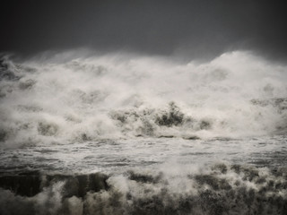 Obraz na płótnie Canvas Crashing big sea waves. Gloria storm on the Barcelona coast. The power of the sea.