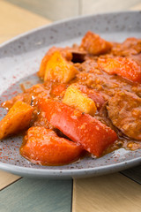 Beef meat and vegetables stew. Homemade Slow Cooker Pot Roast with Carrots and Potatoes