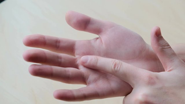 Palmistry. Lines and signs on the skin of a male palm