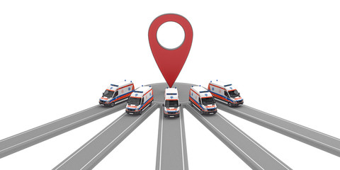 group of ambulance at one map point © petrovk