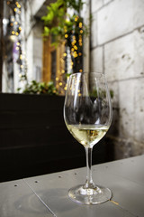 Glass of cold white wine