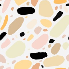 Hand drawn terrazzo seamless pattern with natural colorful pastel colors. Trendy vector illustration of different abstract shapes that can be used for print, background, texture and baric. Skin tones.