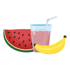fresh watermelon fruit and banana with juice