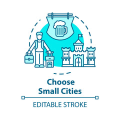 Choose small cities concept icon. Affordable travel, small towns visit idea thin line illustration. Indigenous culture experience. Vector isolated outline RGB color drawing. Editable stroke