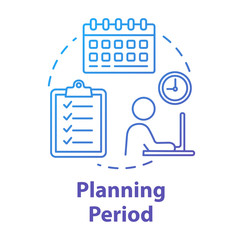 Planning period concept icon. Career objective. Self-building businessman. Checklist for project. Scheduling work idea thin line illustration. Vector isolated outline RGB color drawing