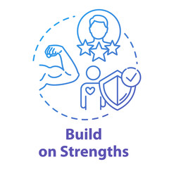 Build on strengths concept icon. Setting priority. SWOT strategy. Premium membership for gym. Self-development idea thin line illustration. Vector isolated outline RGB color drawing