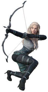 CGI Female Fantasy Archer Firing Arrow 