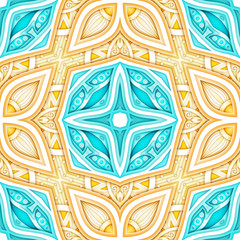 Colored Seamless Pattern with Floral Ethnic Motifs