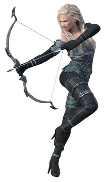 CGI Female Fantasy Archer Fires Arrow