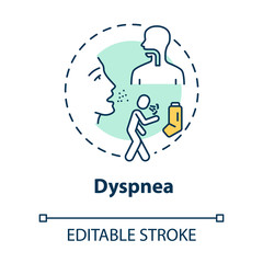 Dyspnea concept icon. Shortness of breath. Asthma inhaler. Respiratory disease. Influenza symptom idea thin line illustration. Vector isolated outline RGB color drawing. Editable stroke