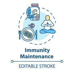 Obraz premium Immunity maintenance concept icon. Food with vitamin C. Supplement capsules. Strong health. Influenza prevention idea thin line illustration. Vector isolated outline RGB color drawing. Editable stroke