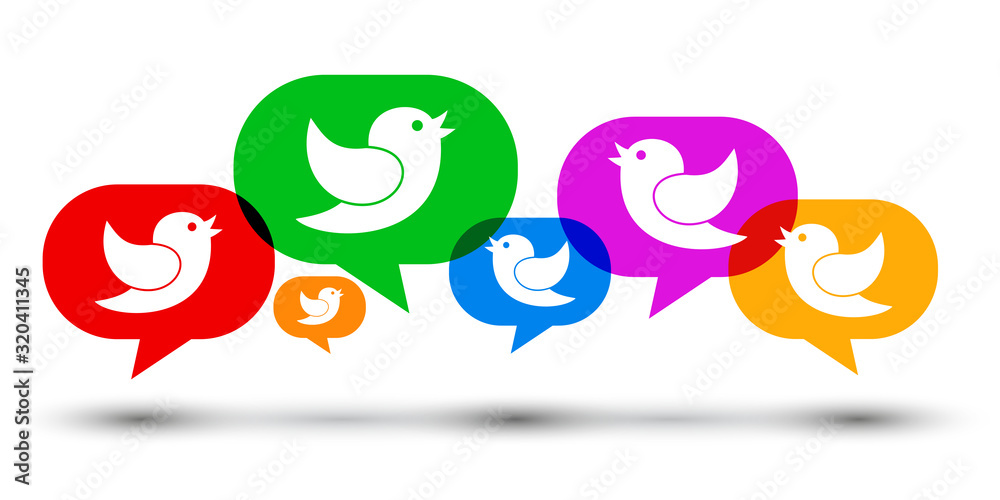 Poster Set of colorful speech bubble communication with birds - vector