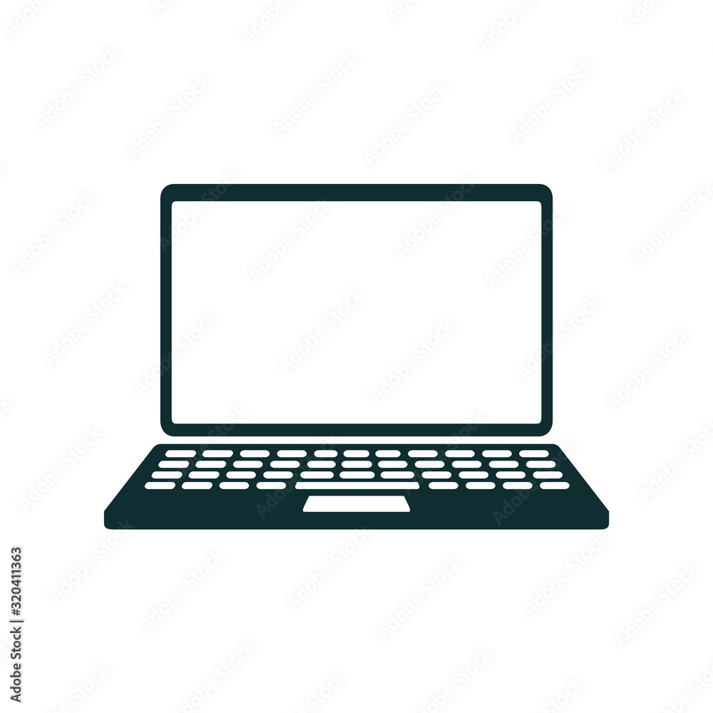 Poster laptop device icon sign, office computer - vector