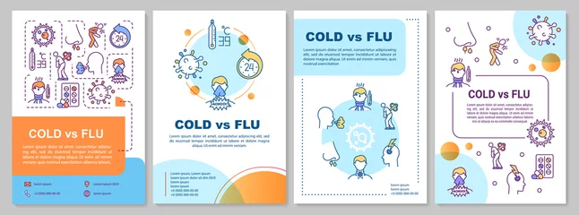 Fotobehang Cold vs flu brochure template. Respiratory disease symptoms. Flyer, booklet, leaflet print, cover design with linear icons. Vector layouts for magazines, annual reports, advertising posters © bsd studio