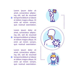 Influenza infection concept icon with text. Flu symptoms. Fatigue and sore throat. Fever. PPT page vector template. Brochure, magazine, booklet design element with linear illustrations