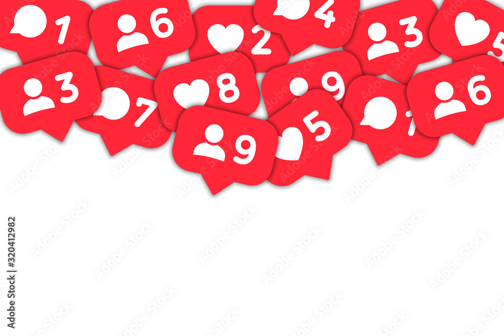 Poster follower notification background. social network signs. social media comment, like, follower icons. 