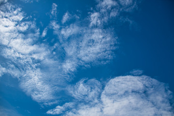 Beautiful blue sky with with light puffy cirrus clouds