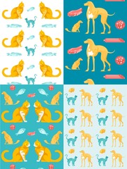 Domestic Animals and Food Seamless Pattern Set
