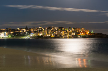 Long exposure photo of Bondi Beach at night, Sydney Australia