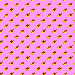 Seamless pattern made with fresh bananas and strawberrys on the pink background.