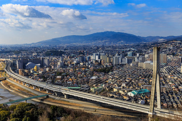 展望台から望む橋と都市景観