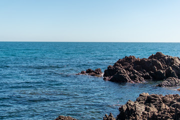 Fototapeta na wymiar rocky coast of the mediterranean sea in St Raphael - South of France