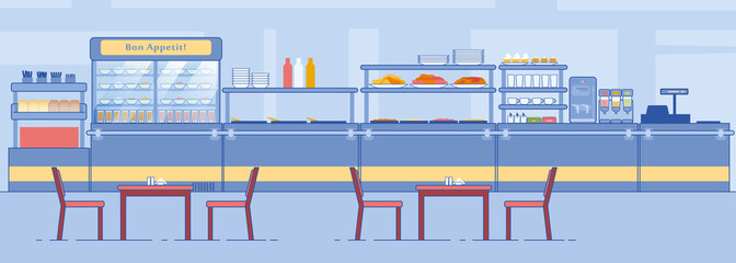 Canteen Interior Empty Dining Room with Counter