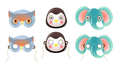 Fototapeta premium Cartoon funny animal faces for children masks vector illustration
