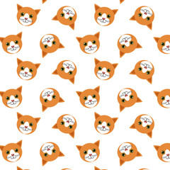 Fototapeta premium Cute cats pattern on white. Cute cats background on white