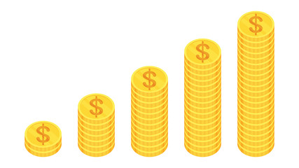 Five stacks of gold dollars