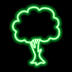 green neon sign of tree on black background
