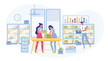 Volunteers Collecting Donation Food, Clothes, Toys