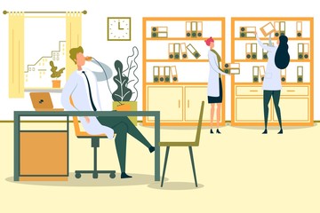 Flat Doctor Sitting and Talking on Mobile Phone.