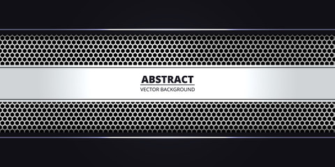 Abstract background with silver hexagon carbon fiber. Luxury background with white luminous lines. Futuristic, luxury, modern backdrop. Vector illustration EPS10.