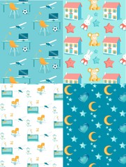 Childish Kids Wallpaper Seamless Patterns Set