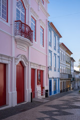 Fototapeta na wymiar Angrense Theater and colorful houses in in Angra do Herosimo, Terceira, Azores, Portugal