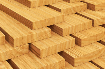 Wood planks heap, closeup. 3d rendering
