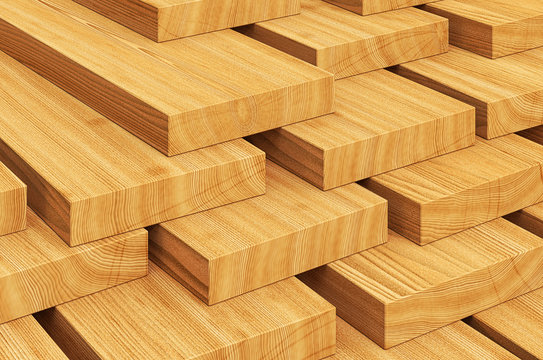 Wood planks heap, closeup. 3d rendering © natatravel