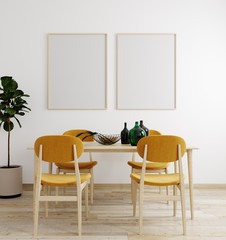 mockup poster frame in modern interior background, living room, Scandinavian style, 3D render, 3D illustration