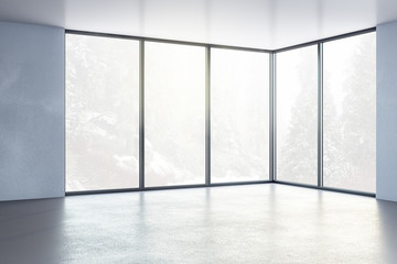 Obraz na płótnie Canvas Contemporary interior room with window on city view.