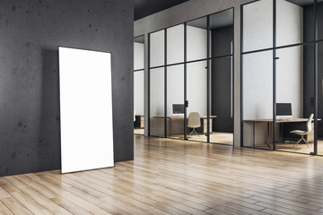Modern office interior with blank poster