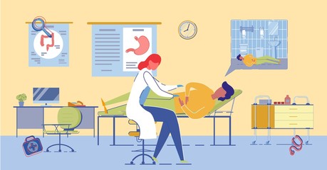Gastroenterologist Exams Patient with Stomach Pain