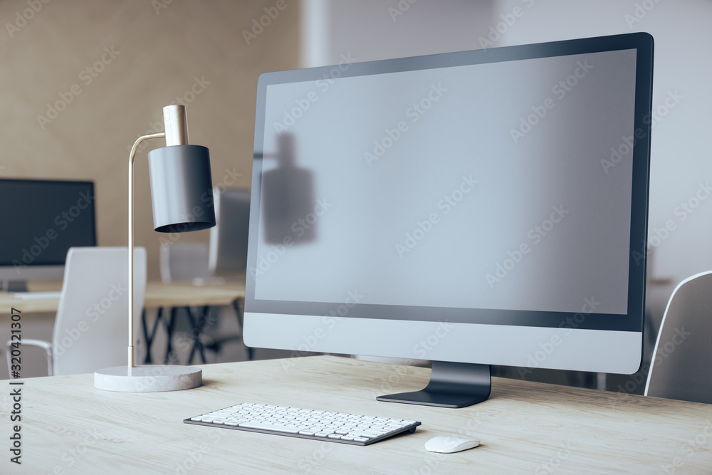 Poster Designer desktop with empty computer monitor
