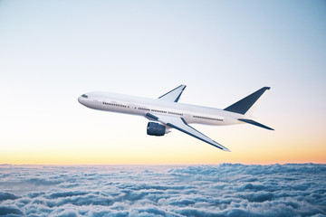 Passenger airplane flying in blue sky